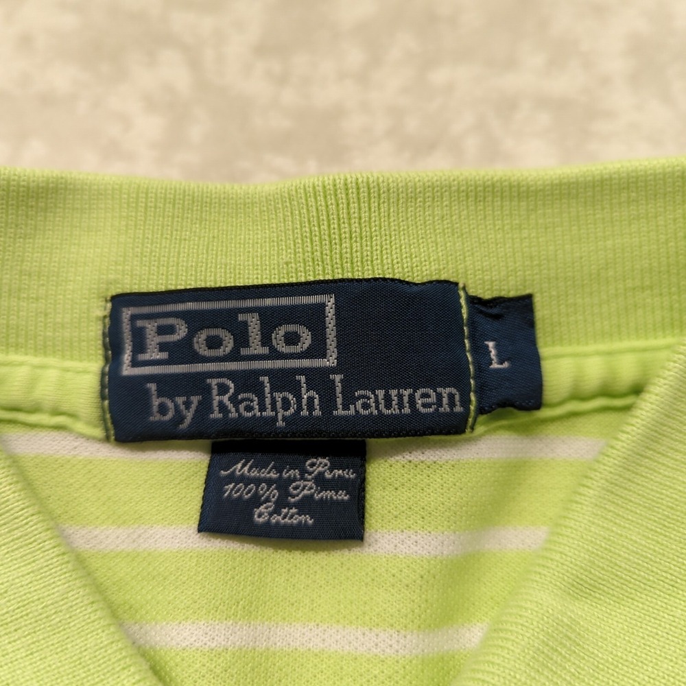 Polo Ralph Lauren Polo Shirt Mens L Lime Green White Striped Pima Cotton Pony - Picture 3 of 7